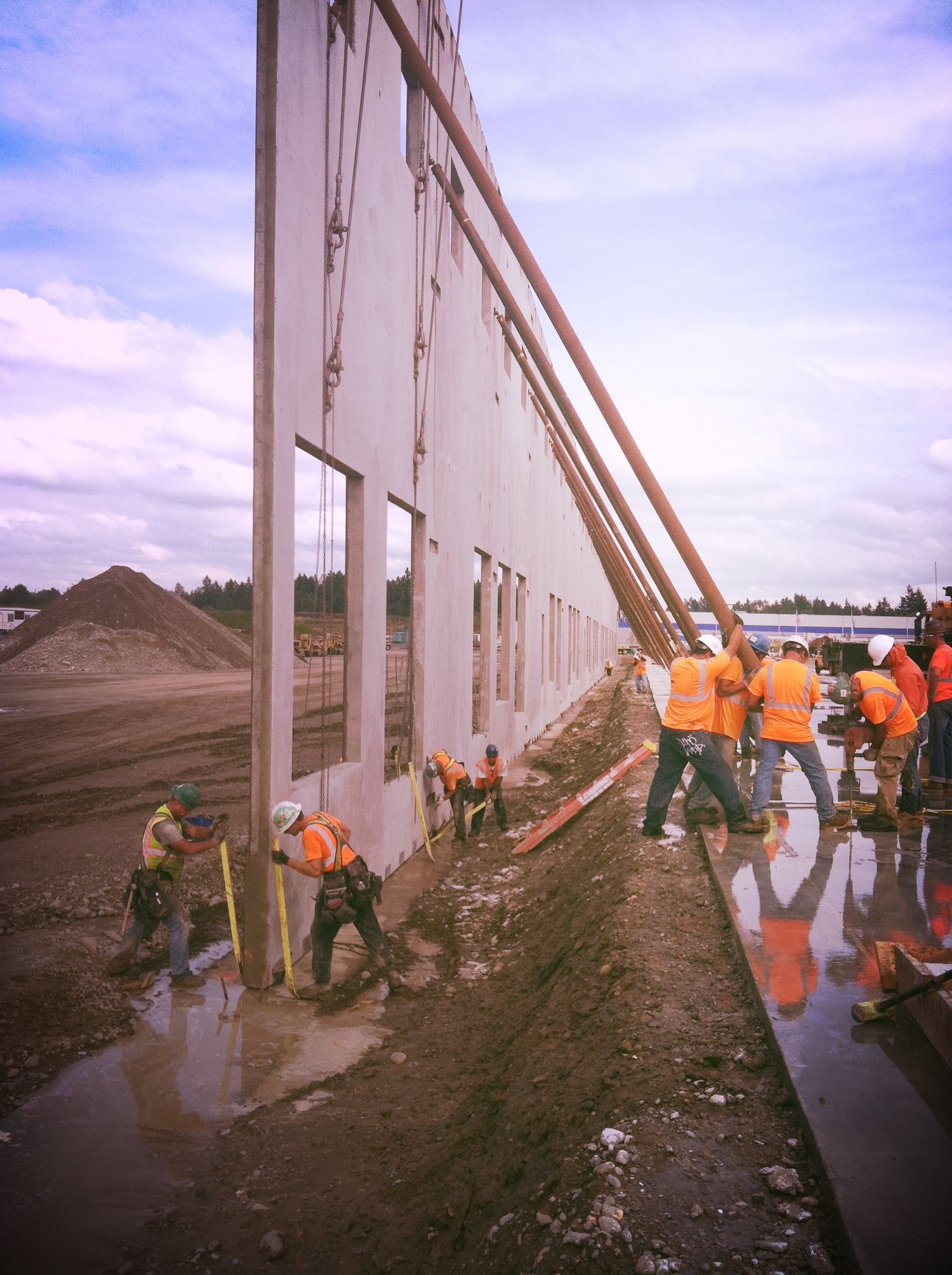 Niagara Bottling - craning a wall panel upright on its lift rigging